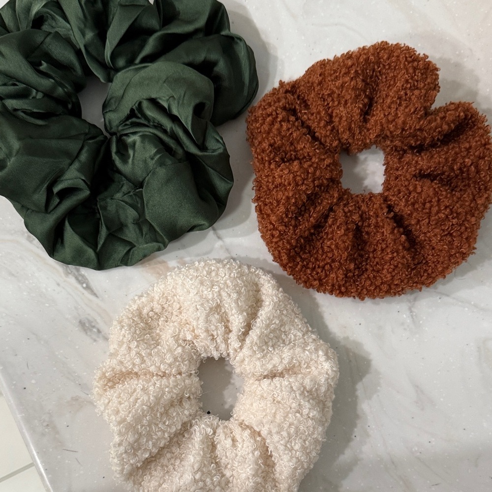 a new day Green, Brown, and Cream Hair Scrunchies